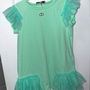 Twinset Girls Mint Green Tulle Sleeve & Hem Dress – Size 2 (92 cm)